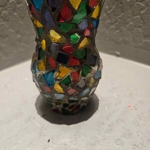 Mosaic Colorful Small Glass Vase 5"